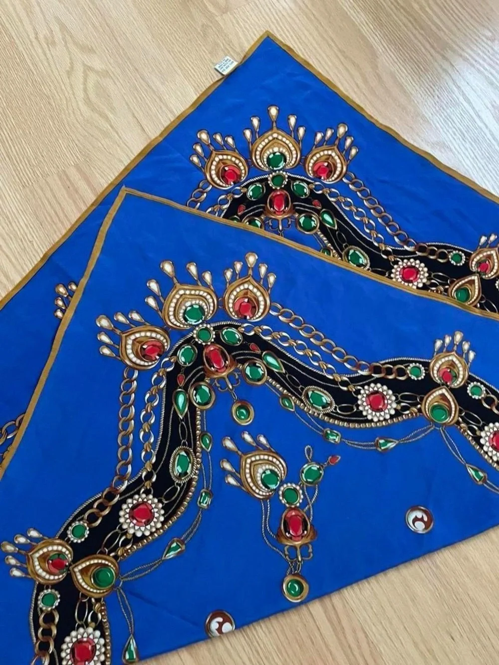 Royal Blue pure Silk Scarf with Jewel Motif - beautiful!!